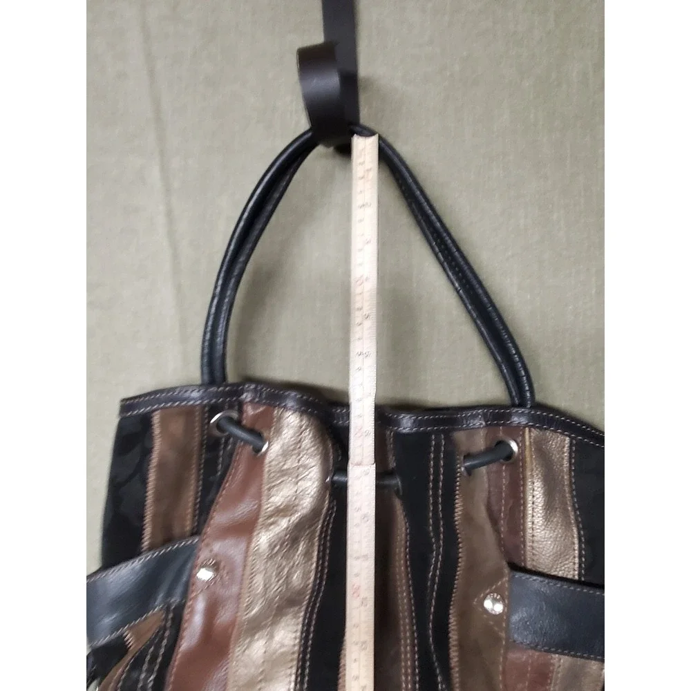 Fossil Y2K Hobo Patchwork Leather Suede Bag Brown Black Bronze Metallic M